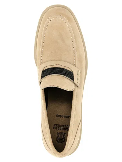 Brunello Cucinelli Beige Loafers With Monile Detail In Suede Woman