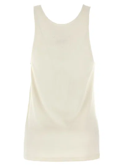 Maison Margiela Beige Top With Wide Neckline And Logo Printed On The Front In Viscose And Cotton Blend Woman In White