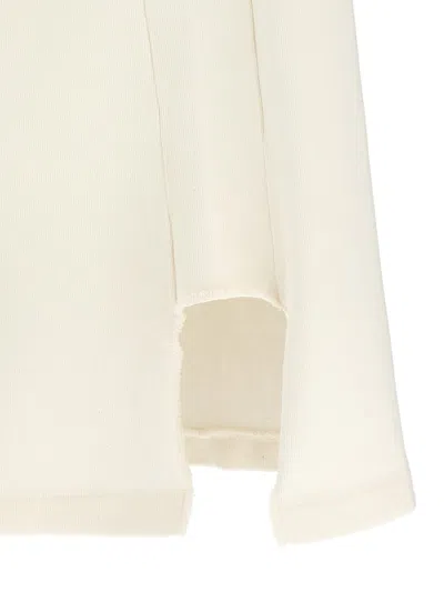 Maison Margiela Beige Top With Wide Neckline And Logo Printed On The Front In Viscose And Cotton Blend Woman In White