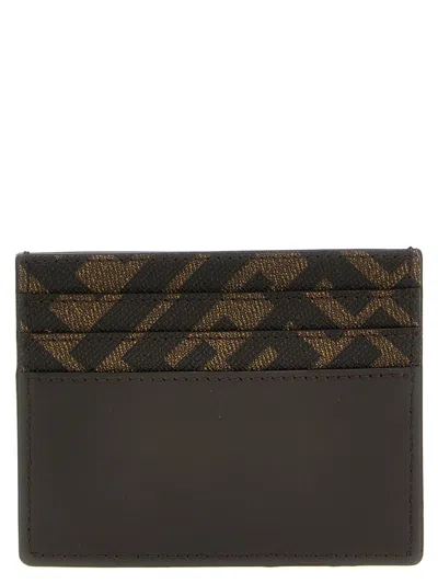 Fendi Brown Card-holder With Squared Ff Motif In Leather And Ff Canvas Man In Brown