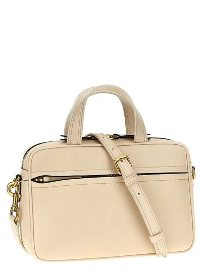 Valentino White And Black Leather Viva Superstar Top Handle Bag In Neutral