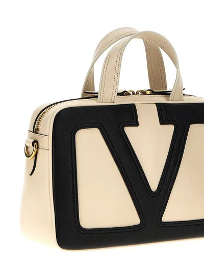 Valentino White And Black Leather Viva Superstar Top Handle Bag In Neutral