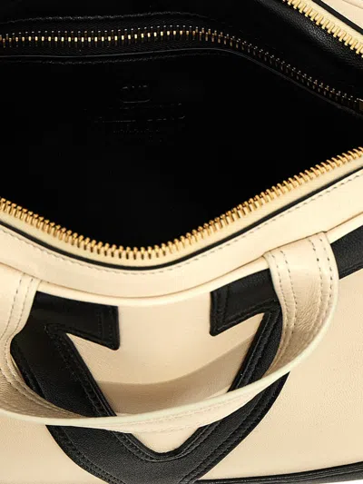 Valentino White And Black Leather Viva Superstar Top Handle Bag In Neutral