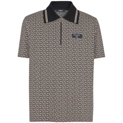 Balmain Labyrinth Polo Shirt With Jacquard Effect In Neutral