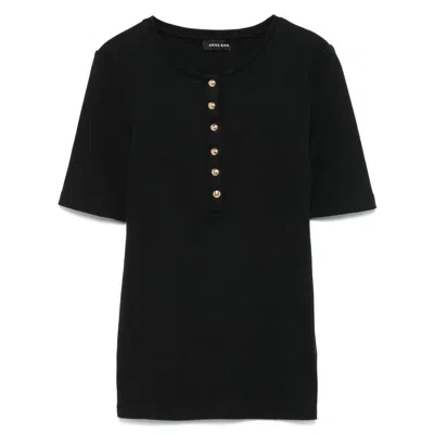 Anine Bing Ribbed Texture Round Neck Button Detailing Top