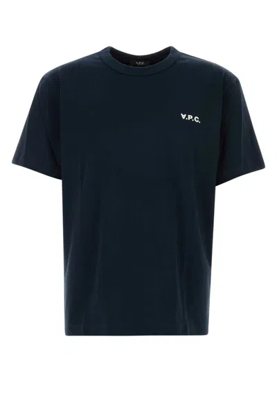 Apc A.p.c. A.p.c. Blue T-shirt With Embroidered Logo In Black
