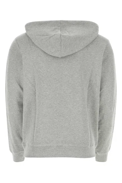Apc Cotton Drawstring Hood Sweatshirt With Ribbed Cuffs In Gray