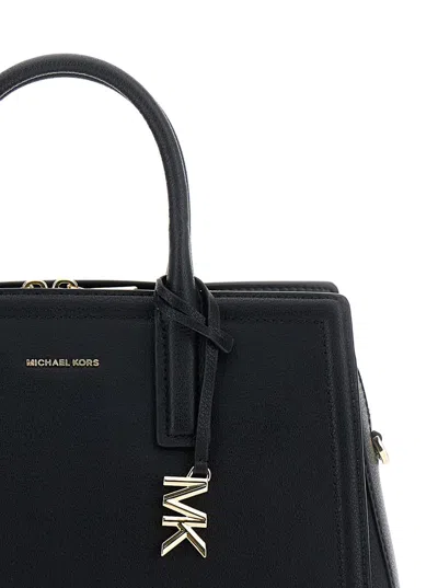 Michael Kors Black Handbag With Metallic Lettering Logo And Pendant On The Front In Leather Woman