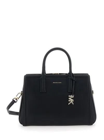 Michael Kors Black Handbag With Metallic Lettering Logo And Pendant On The Front In Leather Woman