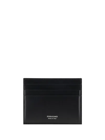 Ferragamo Palmellato Leather Credit Card Case In Black