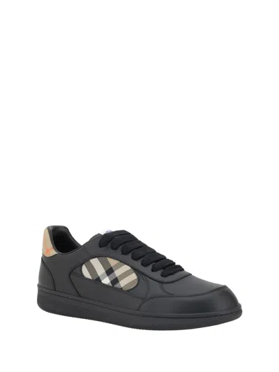 Burberry Indigo Blue Leather And Check Sneaker Terrace In Black
