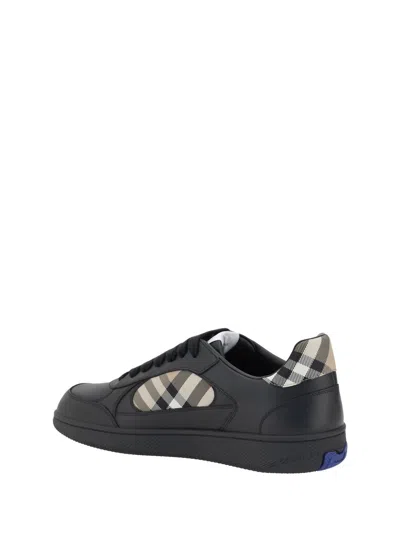 Burberry Indigo Blue Leather And Check Sneaker Terrace In Black