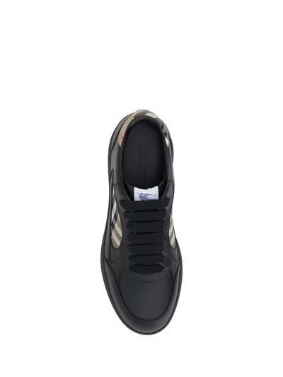 Burberry Indigo Blue Leather And Check Sneaker Terrace In Black