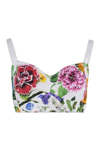 Dolce & Gabbana Multicolor Top With All-over Floral Motif And Adjustable Shoulder Straps In Cotton Blend Woman In Multi