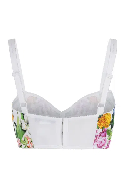 Dolce & Gabbana Multicolor Top With All-over Floral Motif And Adjustable Shoulder Straps In Cotton Blend Woman In Multi