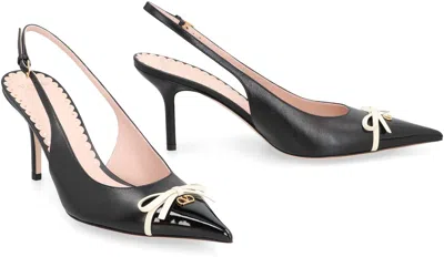 Valentino Garavani Leather Slingback With Patent Leather Toe In Black