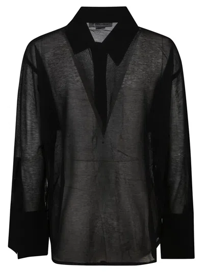 Victoria Beckham Lightweight Cotton Blend Shirt W/pockets In Black