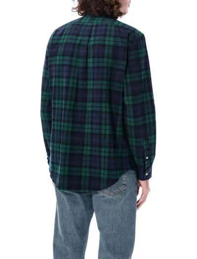 Polo Ralph Lauren Button-down Collar Logo-embroidered Checked Brushed-cotton Oxford Shirt In Green