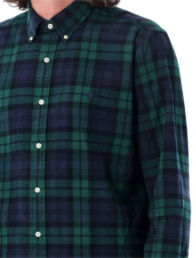 Polo Ralph Lauren Button-down Collar Logo-embroidered Checked Brushed-cotton Oxford Shirt In Green