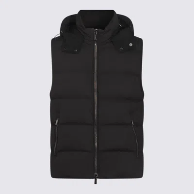 Moorer Padded Sleeveless Hooded Front Pockets Jackets In Black