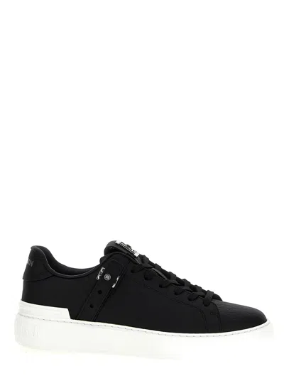 Balmain 'b-court B-buzz' Black Low Sneakers With Diamond Motif And Logo Patch On The Tongue In Black