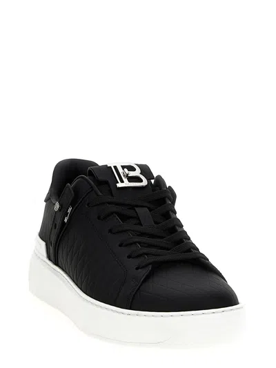 Balmain 'b-court B-buzz' Black Low Sneakers With Diamond Motif And Logo Patch On The Tongue In Black