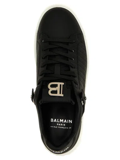 Balmain 'b-court B-buzz' Black Low Sneakers With Diamond Motif And Logo Patch On The Tongue In Black