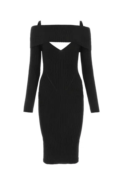 Andreädamo Stretch Viscose Blend Dress With Ribbed Texture In Black
