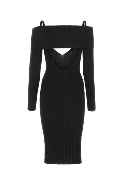 Andreädamo Stretch Viscose Blend Dress With Ribbed Texture In Black