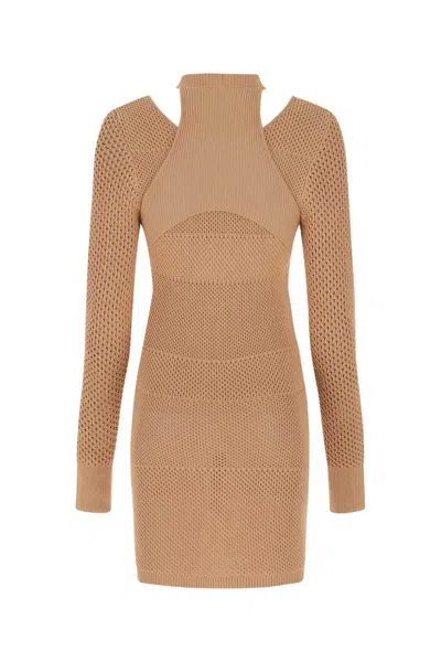 Andreädamo Andreadamo Biscuit Mesh Mini Dress In Brown