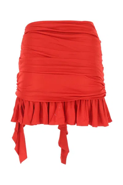Andreädamo Viscose Mini Skirt With Draped Waistband And Ruffled Hem In Orange