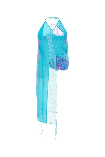 Kiko Kostadinov Viscose Blend Halter Top With Asymmetrical Hem In Blue