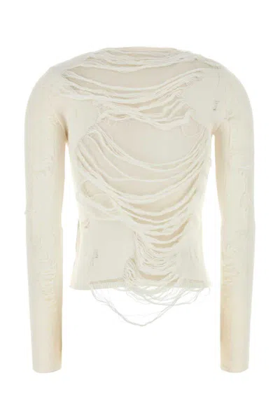 Mm6 Maison Margiela Off-white Slashed Gauge 14 Crewneck Sweater In White