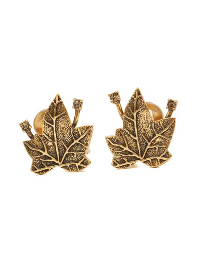 Pre-owned Oscar De La Renta Leaf Crystal Earrings