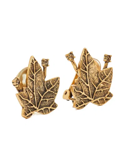 Pre-owned Oscar De La Renta Leaf Crystal Earrings