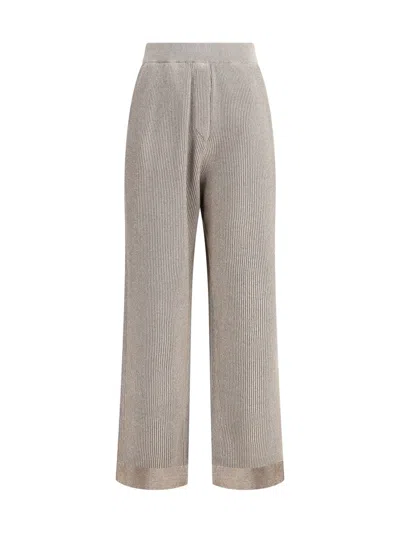 Brunello Cucinelli Ribbed Lurex Pants Elasticized Waistband In Brown