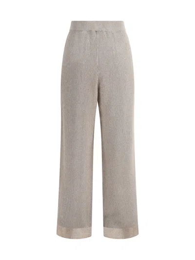 Brunello Cucinelli Ribbed Lurex Pants Elasticized Waistband In Brown