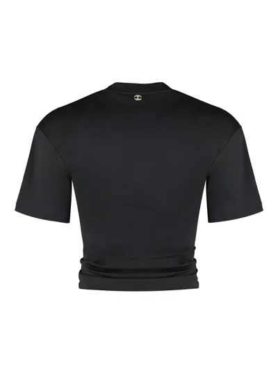 Rabanne Womens Black Ring-embellished Cropped Cotton-jersey T-shirt In Black