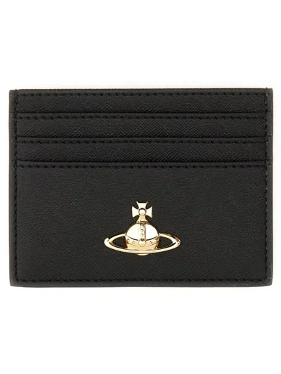 Vivienne Westwood Faux Leather Orb Card Holder In Black