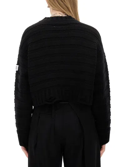 Mm6 Maison Margiela Mm6 By Maison Margiela Textured Knit Cropped Sweater In Black