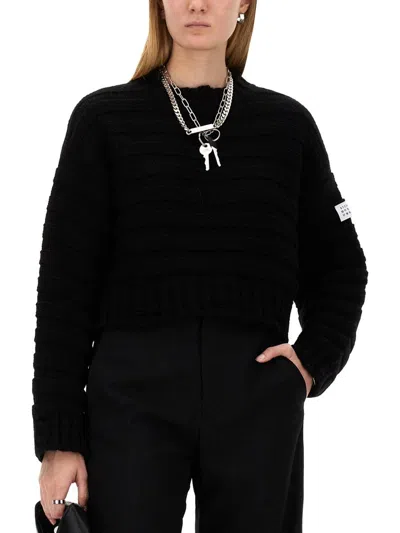 Mm6 Maison Margiela Mm6 By Maison Margiela Textured Knit Cropped Sweater In Black
