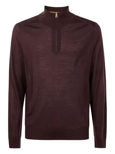 Paul Smith High-neck Zip-up Sweater In Brown