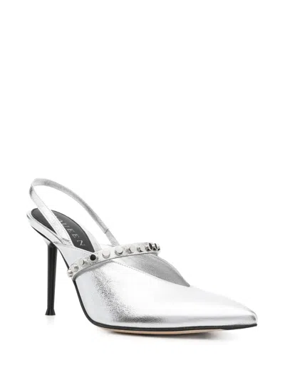 Alexander Mcqueen Metallic Leather Pumps Studded Detail In Silver