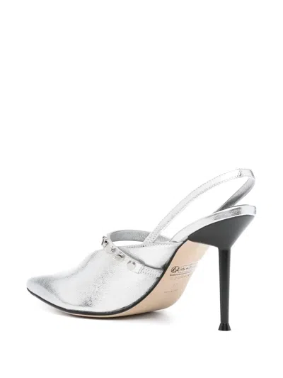 Alexander Mcqueen Metallic Leather Pumps Studded Detail In Silver