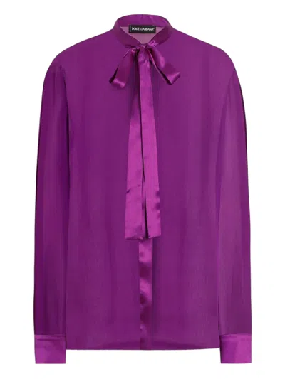 Dolce & Gabbana Satin Tie-neck Shirt In Purple