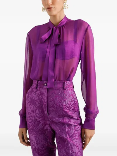 Dolce & Gabbana Satin Tie-neck Shirt In Purple