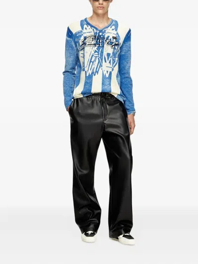 Diesel Oliba Stripe-print V-neck Sweater In Blue