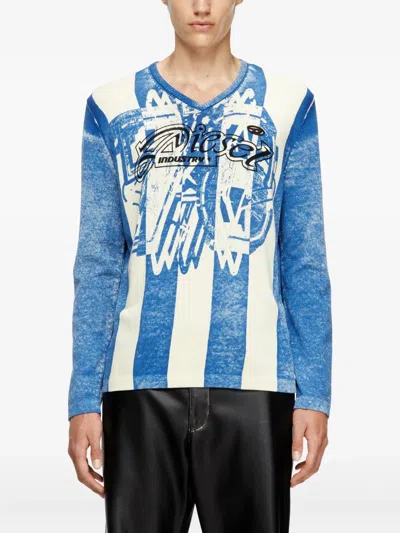 Diesel Oliba Stripe-print V-neck Sweater In Blue