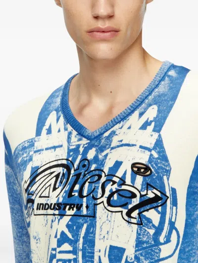 Diesel Oliba Stripe-print V-neck Sweater In Blue