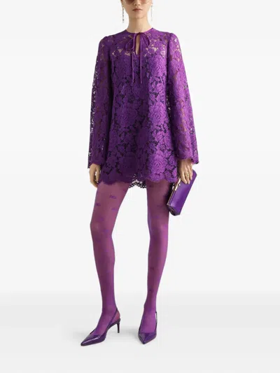 Dolce & Gabbana Cordonetto Lace Short Dress In Purple